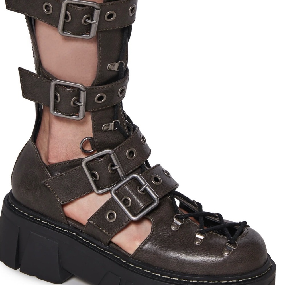 Dolls Kill Dark Brown Gladiator Strapped Combat Platform Boot - Picture 4 of 8